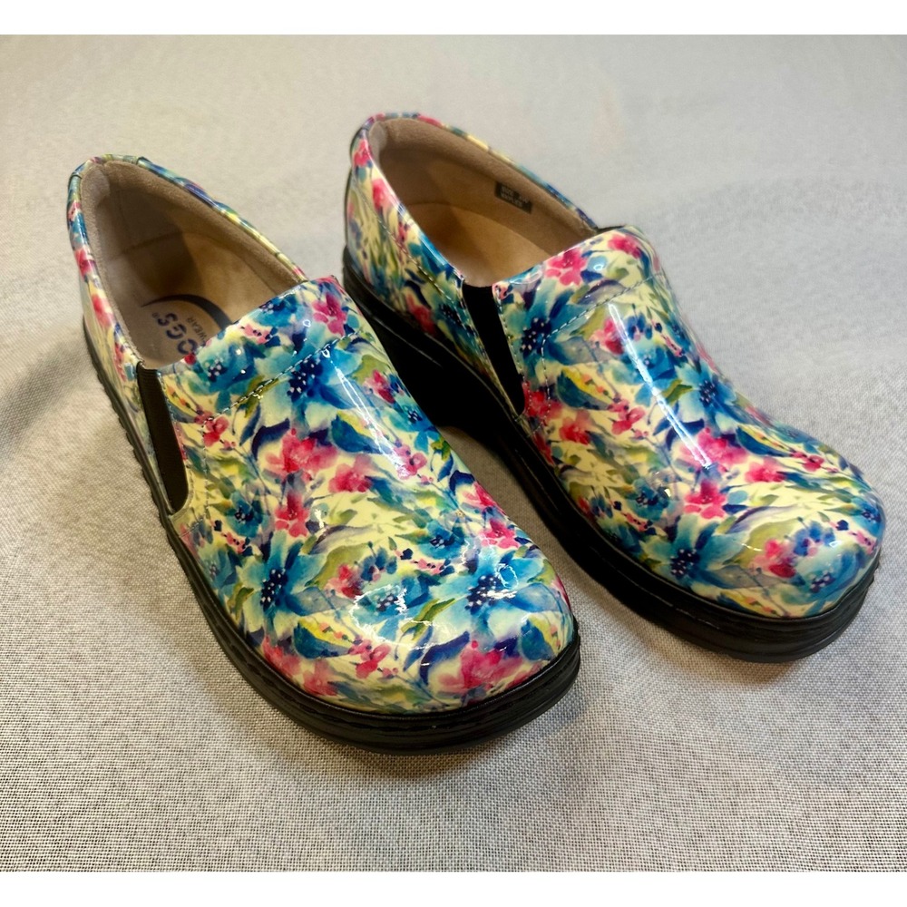 Klogs Naples Clogs Womens 8W Floral Patent Leather Slip Resistant Nursing Shoes